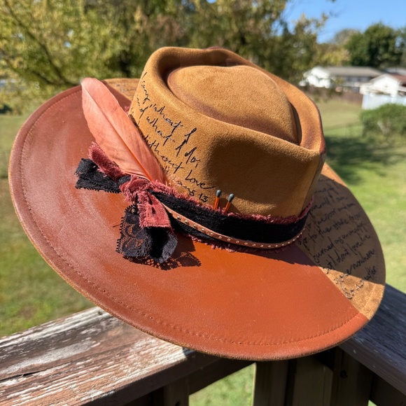 1 Corinthians 13 Hand Burned Suede Heart Shaped Fedora - Picture 2 of 5